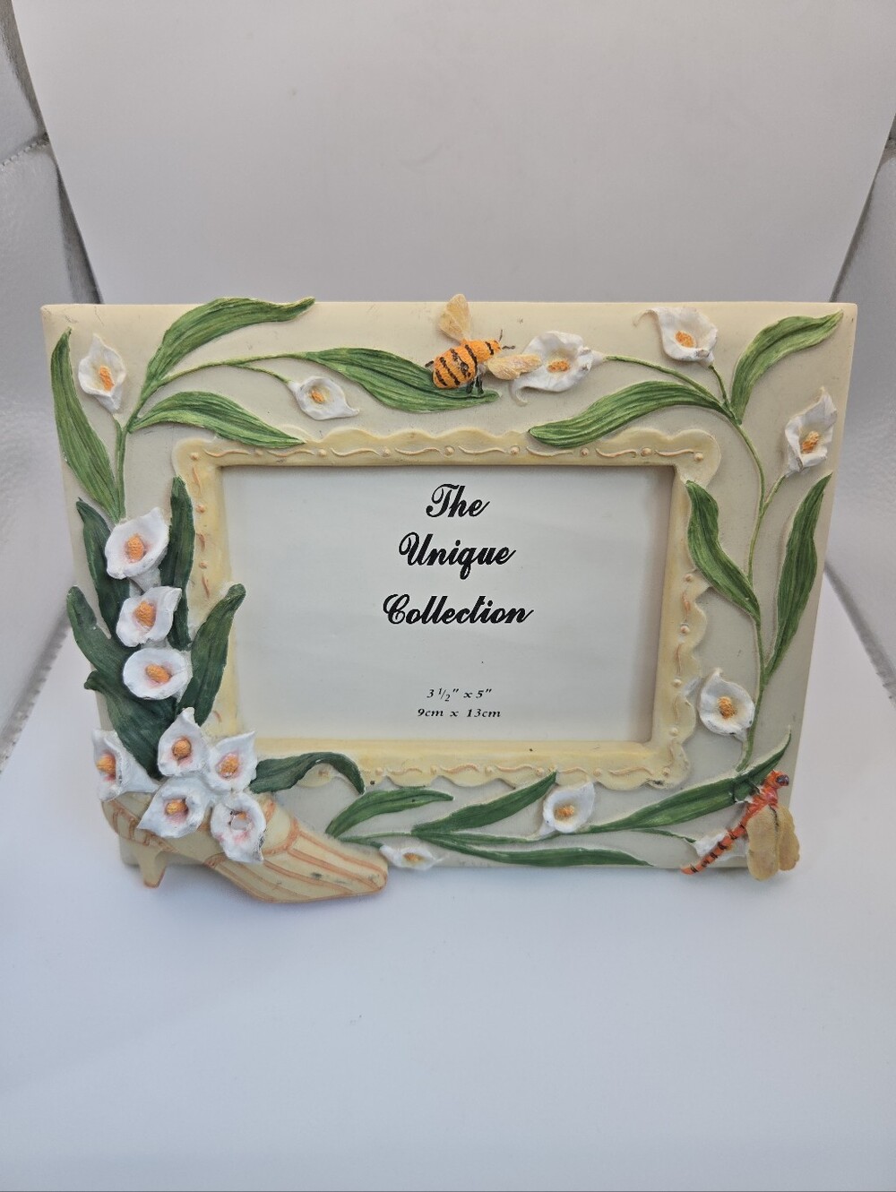 Vintage Floral Picture Frame Calla Lily Bee Dragonfly Cottage Garden Decor 3.5x5